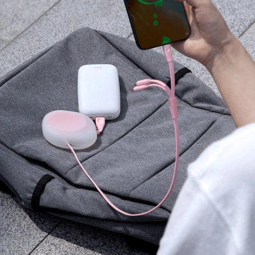 Zwijany kabel USB 3w1 Baseus Let\'s go Little Reunion, Lightning / USB-C / micro USB, 3A, 0,85m (biało-różowy)